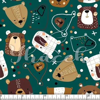 Zakázkový tisk, softshell, kočárkovina... Malovaní medvědi na petrolejové Látky k tisku: Microfirba