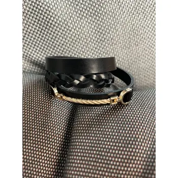 Náhrdelník Náramek černý kožený se zlatými detaily splétaný