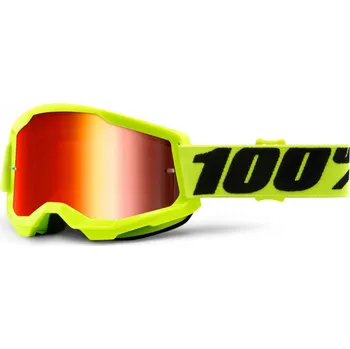 Motocyklové brýle 100% MX brýle STRATA 2 brýle žluté, zrcadlové červené plexi