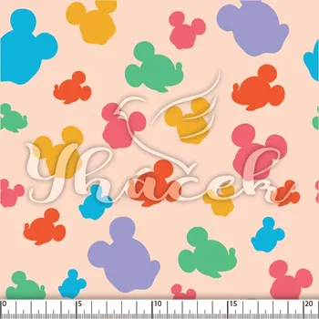 Zakázkový tisk, softshell, kočárkovina... Myšák barevné hlavičky na růžové Látky k tisku: Microfirba