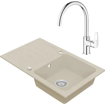 Kuchyňský dřez Granitový dřez Vima s baterií Grohe Bau Loop 480 x 780 mm béžová