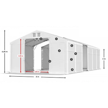 Zahradní stan Skladový stan 8x70x3m střecha PVC 560g/m2 boky PVC 500g/m2 konstrukce POLÁRNÍ Bílá Bílá Bílá