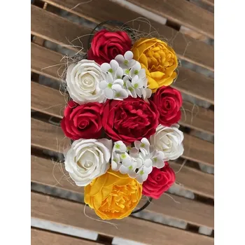 umělá květina RV studio Louny s.r.o. Mýdlová dekorace v plechové vaničce mix 12 květů - 1 ks Barva: Červená