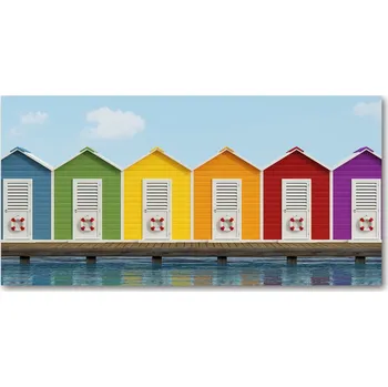 Obraz Moderní skleněný obraz z fotografie Plážové kabinky