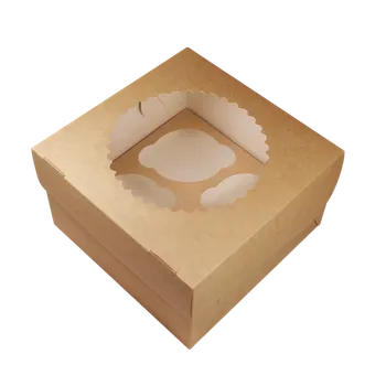 Jednorázové nádobí EcoPack Papírová krabička EKO na muffiny 160x160x100 mm hnědá s okénkem ideal pack® bal/25 ks Balení: 25