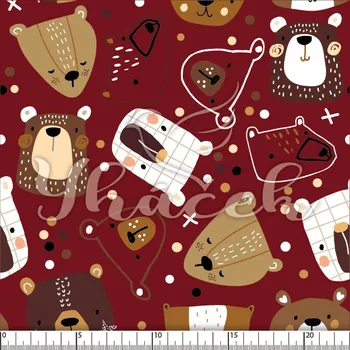 Zakázkový tisk, softshell, kočárkovina... Malovaní medvědi na vínové Látky k tisku: Kočárkovina