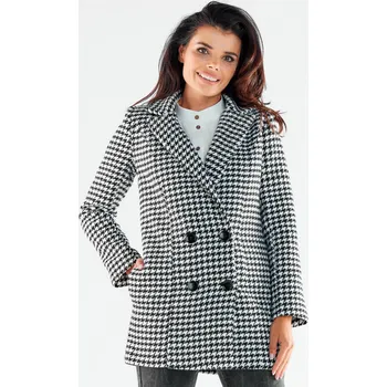 Dámský kabát Dámský elegantní dvouřadý kabát A546 Barva: Kostkovaná, Velikost: S