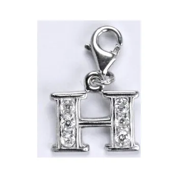 Přívěsek Stříbrný přívěsek na karabině , písmeno H - P1106 kar. (Stříbrné písmeno se zirkony s karabinou )