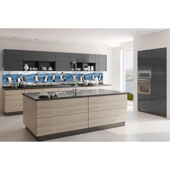 Fototapeta DIMEX | Fototapeta do kuchyně Tučňáci KI-350-112 | 350 x 60 cm | bílá, černá, šedá + Samolepicí fototapeta za kuchyňskou linku DIMEX Tučňáci v šíři 350 cm