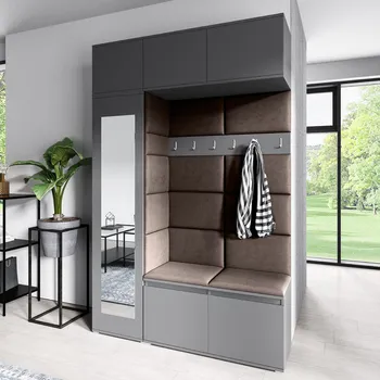 Předsíňová stěna Eka Předsíňová stěna s čalouněnými panely Trinity 21 - Grafit / Tmavá hnědá 2308