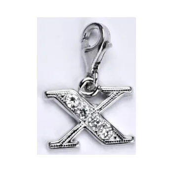 Přívěsek Stříbrný přívěsek na karabině , písmeno X - P1106 kar. (Stříbrné písmeno se zirkony s karabinou )