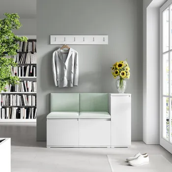 Předsíňová stěna Eka Předsíňová stěna s čalouněnými panely Trinity 25 - Bílá / Světlá zelená 2321