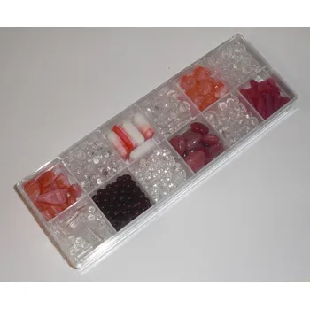 Dětské navlékací korálky Korálky mačkané - MIX v krabičce - bílá-červená