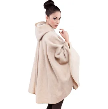 Dámská vesta Dámská pelerína z ovčí vlny s kapucí béžová