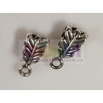Dětské navlékací korálky Korálek kovový závěsný - list 6x10mm