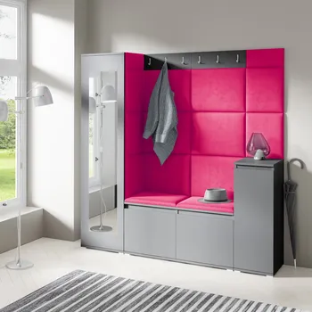 Předsíňová stěna Eka Předsíňová stěna s čalouněnými panely Trinity 28 - Grafit / Rubínová 2324