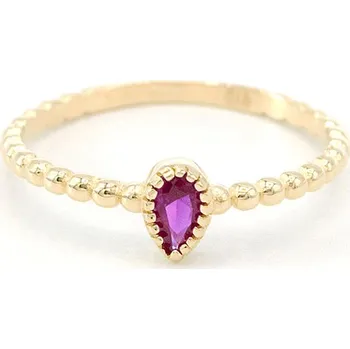 Prsten Zlatý prsten ve tvaru kapky s tmavě růžovým kamínkem 1,20g