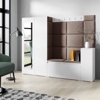 Předsíňová stěna Eka Předsíňová stěna s čalouněnými panely Trinity 27 - Bilá / Tmavá hnědá 2308