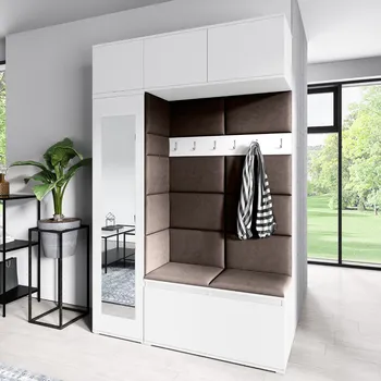 Předsíňová stěna Eka Předsíňová stěna s čalouněnými panely Trinity 21 - Bílá / Tmavá hnědá 2308