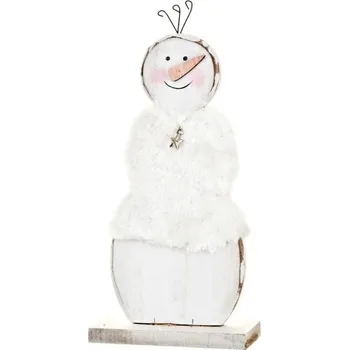 Vánoční dekorace Sněhulák ve svetru dřevěný 21 cm