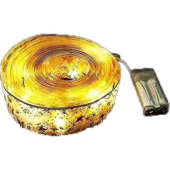 Vánoční světelná dekorace Vánoční stuha s LED ozdobami 2 m zlatá