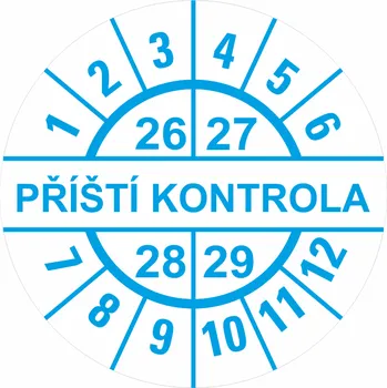 Samolepící etiketa Příští kontrola 26-29 samolepící vinylová fólie 40 mm aršík 10 kusů