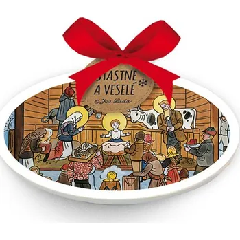 Vánoční ozdoba Recenze Oválná keramická ozdoba Josef Lada betlém 12 x 7 x 0,7 cm