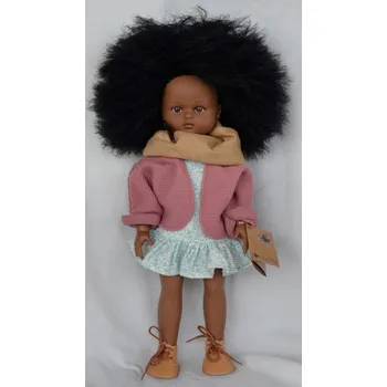 Panenka Snědá Nani s účesem "afro" od firmy Lamagik ze Španělska (španělská panenka - 42 cm)