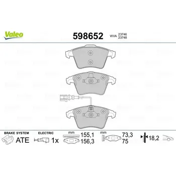 Brzdová destička Sada brzdových destiček, kotoučová brzda VALEO 598652