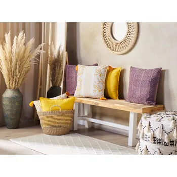 Polštář Dekorativní polštář žlutý a bílý bavlna 45 x 45 cm blokový tisk snímatelné potah se zipem květovaný design Beliani