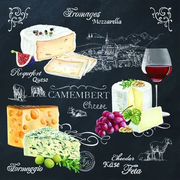 Papírový ubrousek Easy Life, Itálie Easy Life - Papírový ubrousek World Of Cheese 20 ks - 33*33 cm Velikost: 33x33