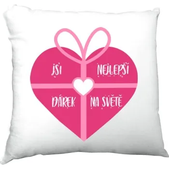 Dekorativní polštářek Polštář saténový s potiskem Dárkové srdce polštářek