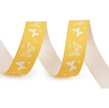 Bavlněná stuha šíře 15 mm motýlci, barva 1 žlutá