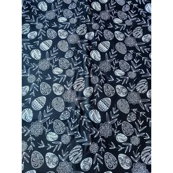 BAVLNĚNÁ LÁTKA VELIKONOČNÍ VAJÍČKA - ČERNÁ š.160