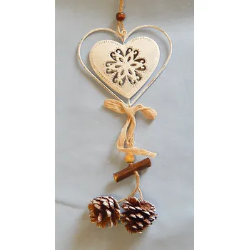 Dekorace, závěs SRDCE, kov antik, bílé 11x35 cm, 1ks