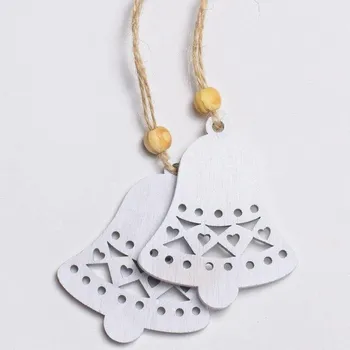 Vánoce Dekorace, dřevěná, zvonek, závěs, bílý, 7x5,7cm, 2ks/bal.