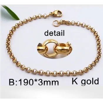 Řetízek Ocelový náramek 19cm dlouhý, ve zlaté barvě, 3mm široký