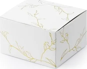 Dárková krabička PartyDeco Krabička na pralinky 6 x 3,5 x 5,5 cm 10 ks bílá/zlaté větvičky