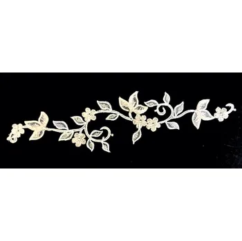 Svatební dekorace N292, Nažehlovačka, Krémové kytičky s bílými listy, 25x6 cm, 1ks