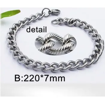 Řetízek Náramek 22cm dlouhý z oceli, 7mm široký