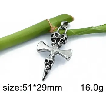 Přívěsek Kříž s lebkami 51x29mm - ocelový přívěsek
