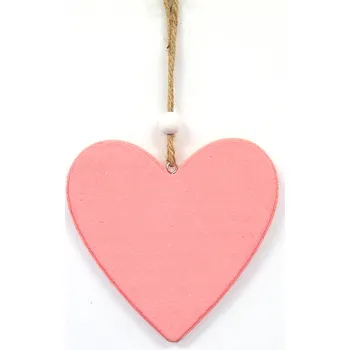 Dřevěná dekorace, srdce růžové, závěs, 1ks