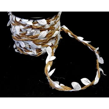 Svatební dekorace Přírodní provazek s bílými lístečky,6mmx10m
