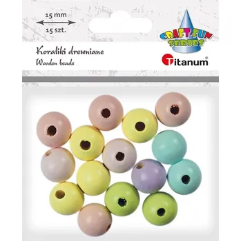 Dětské navlékací korálky Titanum Korálky dřevěné, kulaté, pastel. barvy, 15mm, 15ks/bal