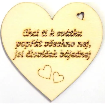 Svatební dekorace Dřevěné výřezy, srdíčko s nápisem, 8 cm, K svátku..., 1ks