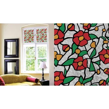 Okenní dekorace PATIFIX | samolepicí okenní fólie na sklo 61-2200 | šíře 67,5 cm | ČERVENÉ KVĚTY + Samolepicí tapeta červené květy na okno a sklo (metráž) PATIFIX 61-2200 v šíři 67,5 cm