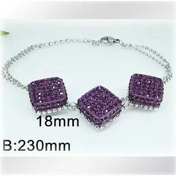 Řetízek 23cm náramek z oceli s třemi fialovými tělesy