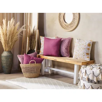 Sada 2 dekorativních polštářů bílé/žluté bavlna 45 x 45 cm květinový vzor ručně vyrobený snímatelný potah boho styl Beliani