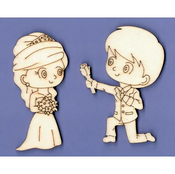 Svatební dekorace My54, Sada-výřez z překližky, NEVĚSTA+ŽENICH S RŮŽÍ,7cm,2ks