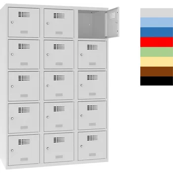 Šatní skříň Šatní skříně boxové, 400 mm, 15 boxů, cylindrický zámek, svařované Jméno: Svařovaná šatní skříň, 15 boxů, cylindrický zámek šedá/šedá